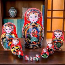 10PCS Russian Nesting Dolls Matryoshka Babushka Dolls Wooden Handmade Xmas Gift