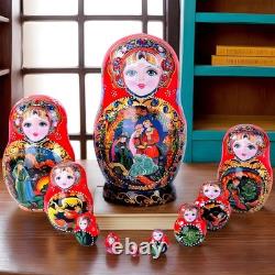 10PCS Russian Nesting Dolls Matryoshka Babushka Dolls Wooden Handmade Xmas Gift