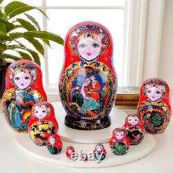 10PCS Russian Nesting Dolls Matryoshka Babushka Dolls Wooden Handmade Xmas Gift