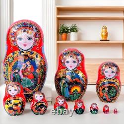 10PCS Russian Nesting Dolls Matryoshka Babushka Dolls Wooden Handmade Xmas Gift