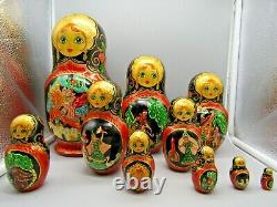 10 10 Pc, Russian Fairytales Hand Made Matryoshka Nesting Doll Set 1996