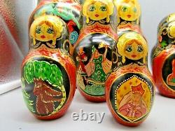 10 10 Pc, Russian Fairytales Hand Made Matryoshka Nesting Doll Set 1996