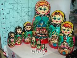 10 10 stacking dolls wood Babushka Matryoshka Russian traditional nesting set