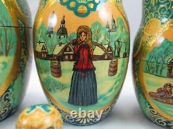 10.5 Russian Hand Painted NESTING DOLLS Matryoshka Babushka 9 signed Dated 557E