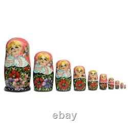 10 Girl in Pink Scarf and Embroidered Blouse Nesting Dolls 11 Inches