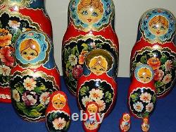10 Matroyoshka 9 Inch Hand Painted And Signed 1990's Nesting Dolls