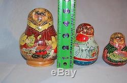 10 Matryoshka Dinner Russian 10 Pc. Nesting Dolls Hand Painted And Signed