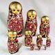 10 Pc Matryoshka Russian Nesting Dolls Artist Signed Hand Painted Gold N Florals