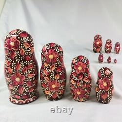 10 Pc Matryoshka Russian Nesting Dolls Artist Signed Hand Painted Gold n Florals