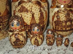 10 Pc. Russian Vintage Nesting Dolls beautiful LARGE