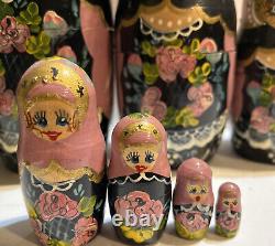 10 Pc VTG Signed CEPRUEB NOCAG Hand Painted Russian Matryoshka Nesting Dolls 11