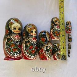 10 Pc VTG Signed CEPRUEB NOCAG Hand Painted Russian Matryoshka Nesting Dolls 7