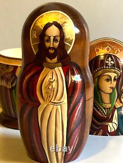 10 Piece 9.5 Tall Hand Painted Artistic Russian Orthodox Nesting Dolls Superb