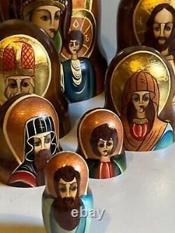 10 Piece 9.5 Tall Hand Painted Artistic Russian Orthodox Nesting Dolls Superb