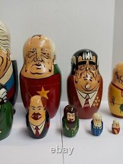 10 Piece Full Set Vintage Russian World Leaders Nesting Dolls Wood