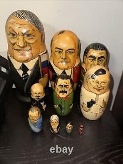 10 Piece Full Set Vintage Russian World Leaders Nesting Dolls Wood Rare