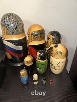 10 Piece Full Set Vintage Russian World Leaders Nesting Dolls Wood Rare