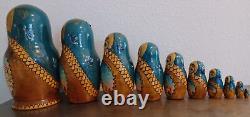 10 Piece Hand Carved Hand Painted Russian Nesting Dolls 9.25 Tall