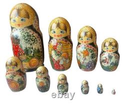 10-Piece Hand-Painted Russian Matryoshka Nesting Dolls Set With Fairy Tale Story