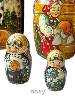 10-Piece Hand-Painted Russian Matryoshka Nesting Dolls Set With Fairy Tale Story