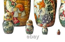 10-Piece Hand-Painted Russian Matryoshka Nesting Dolls Set With Fairy Tale Story