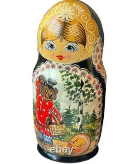 10-Piece Hand-Painted Russian Matryoshka Nesting Dolls Set With Fairy Tale Story