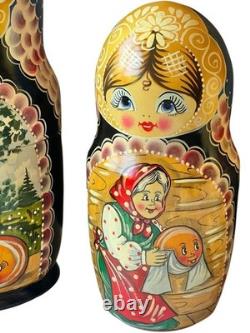 10-Piece Hand-Painted Russian Matryoshka Nesting Dolls Set With Fairy Tale Story
