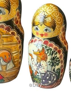 10-Piece Hand-Painted Russian Matryoshka Nesting Dolls Set With Fairy Tale Story