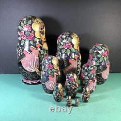 10 Piece Matryoshka 10.5 Tall Hand Painted Russian Nesting Dolls Signed