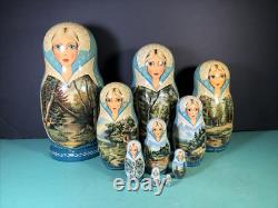10 Piece Matryoshka 11 Tall Hand Painted Artist Signed Russian Nesting Dolls