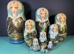10 Piece Matryoshka 11 Tall Hand Painted Artist Signed Russian Nesting Dolls