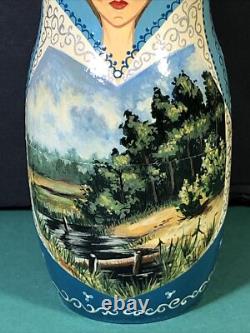 10 Piece Matryoshka 11 Tall Hand Painted Artist Signed Russian Nesting Dolls