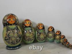 10 Pieces Handmade Signed Russian Nesting Dolls