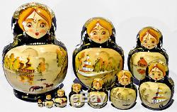 10 Pieces Set Authentic Russian Matryoshka Nesting Dolls With Miniatures 10pcs