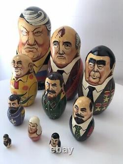 10 Political Nesting Russian Doll Matrioshka Matryoska Soviet Leaders Hand Paint