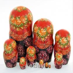 10 Poupées Russes H28 peint main signé Matriochka Russian Nested Doll Matrioshka