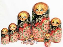 10 Poupées russes H26 peint main signé Matriochka Gigognes Russian Nested Doll