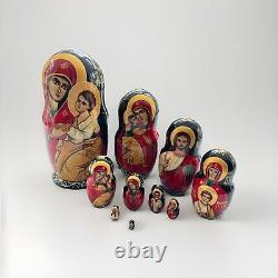 10 Russian Nesting Dolls Matryoshka Eastern Orthodox Religious Icon, Signed