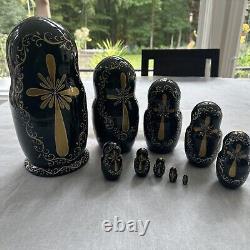 10 Russian Nesting Dolls Matryoshka Eastern Orthodox Religious Icon, Signed