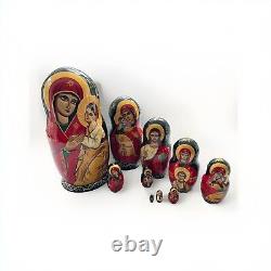 10 Russian Nesting Dolls Matryoshka Eastern Orthodox Religious Icon, Signed