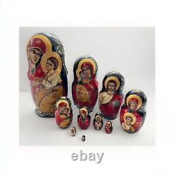 10 Russian Nesting Dolls Matryoshka Eastern Orthodox Religious Icon, Signed