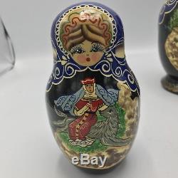10 Vintage 1990s Signed Russian Nesting Dolls Set of 10 Matryoshka w Fairytale