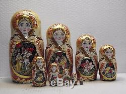 10 dolls, Russian Matryoshka, by the author, height 9,4, gilding Potala, Palekh