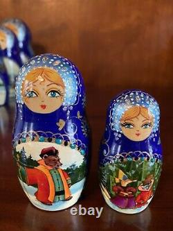 10 pc Russian Matryoshka Nesting Doll Winter Tundra Animal Hand Painted Signed