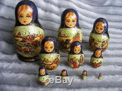 10 pcs Winter Troika Sergiev Sergiyev Posad Russian Nesting Dolls Matryoshka
