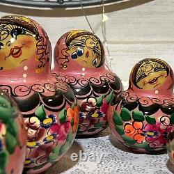 10 piece Russian Matryoshka Woman Feelings Dolls Hand Painted Wood Pink