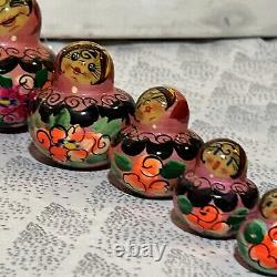 10 piece Russian Matryoshka Woman Feelings Dolls Hand Painted Wood Pink