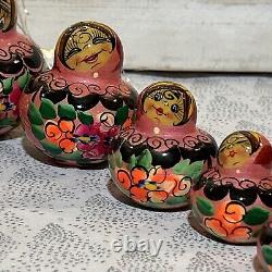 10 piece Russian Matryoshka Woman Feelings Dolls Hand Painted Wood Pink