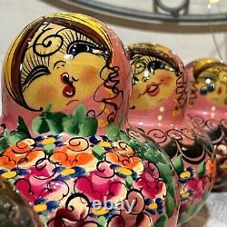 10 piece Russian Matryoshka Woman Feelings Dolls Hand Painted Wood Pink