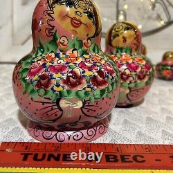 10 piece Russian Matryoshka Woman Feelings Dolls Hand Painted Wood Pink